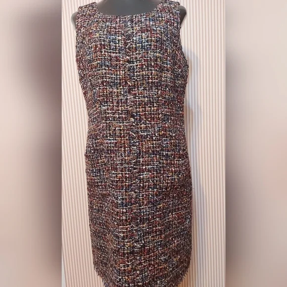 Dark Academia Dress Sleeveless Multitone Tweed Holiday Office Wear - Picture 3 of 14